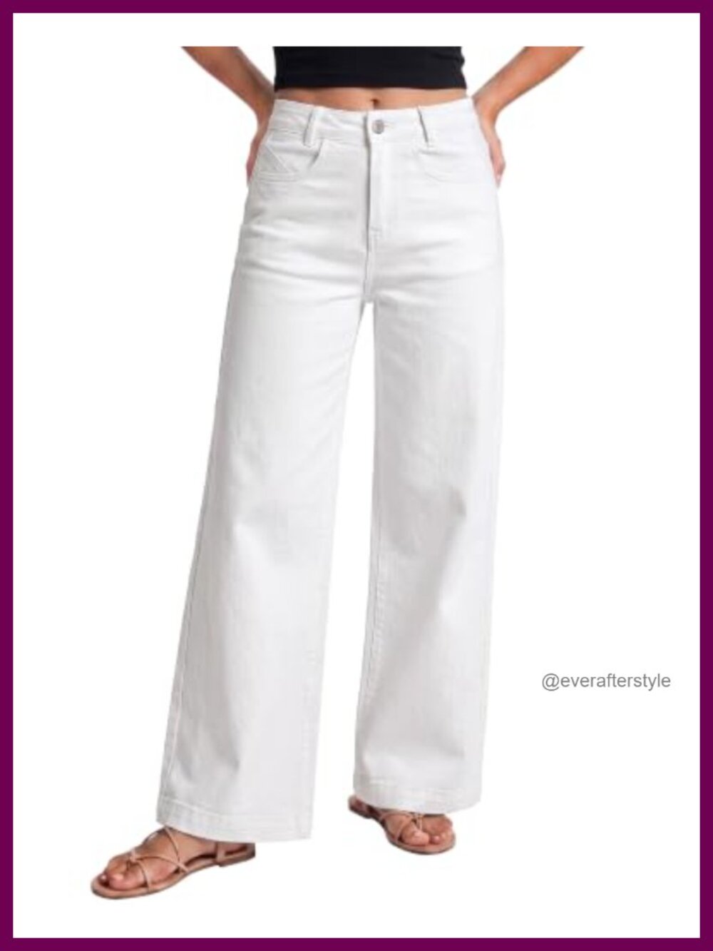 Wide Leg High Waisted Jeans w/ Distressed Baggy Denim Stretch Pants